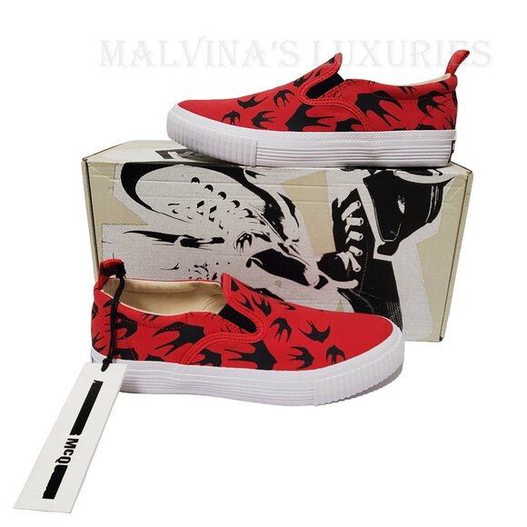 McQ ALEXANDER McQUEEN SNEAKERS SWALLOW LOW TOP RED / BLACK SHOES $235  IT 39 / 9 - Picture 2 of 13